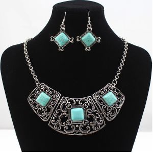 China Ethnic Tibetan silver turquoise retro style sets chain / necklace on sale