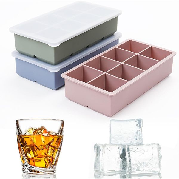 Easy To Clean Pink Silicone Ice Cube Trays Leak Proof Lid BPA Free Large Size