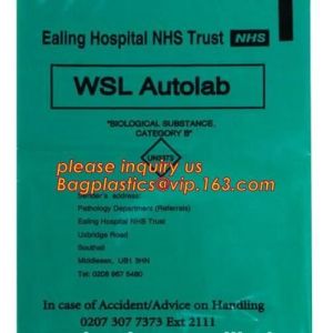 3-wall Biohazard Specimen Bags, Laboratory Specimen Transport Bags, Two Pocket