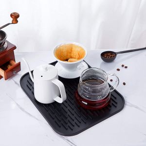Heat Resistant Drainer Silicone Dish Drying Mat For Pour Over Coffee Maker Black