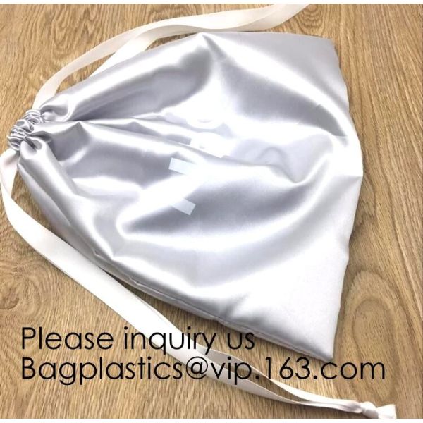 Satin Cosmetic Bag With Printing,Silver Satin Hair Collection Bag,Drawstring bag For Hair Packaging Dust Bag For Shoe