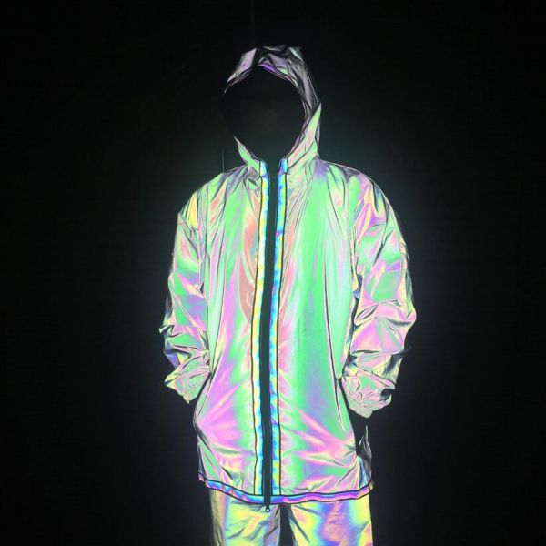 Quality Full Zip Up Face Hood Reflective Coat Mens Rainbow Reflective Jacket Turtleneck wholesale