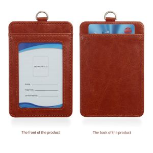 Vertical PU Leather ID Badge Card Holder for Work ID School ID Metro Card Access