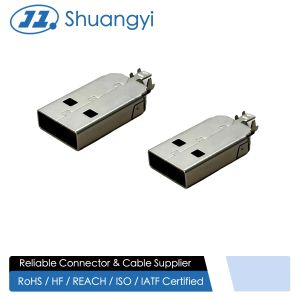 USB 2.0 AM Connector Two-Piece Metal Shell | 24.7mm Length | 2.2mm Cable OD | Electrical Wire Terminal Connector for Data & Power Transmission