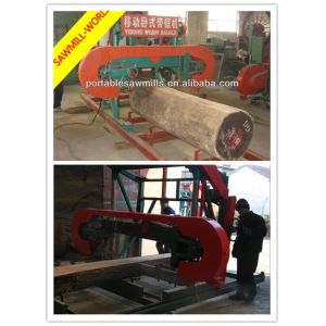 Gasoline engine powered Portable horizontal band sawmill for cutting tree trunk