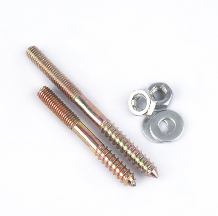 High Durability Brass Plated Wood Screws M6 Double Head Thread Dowel Screw