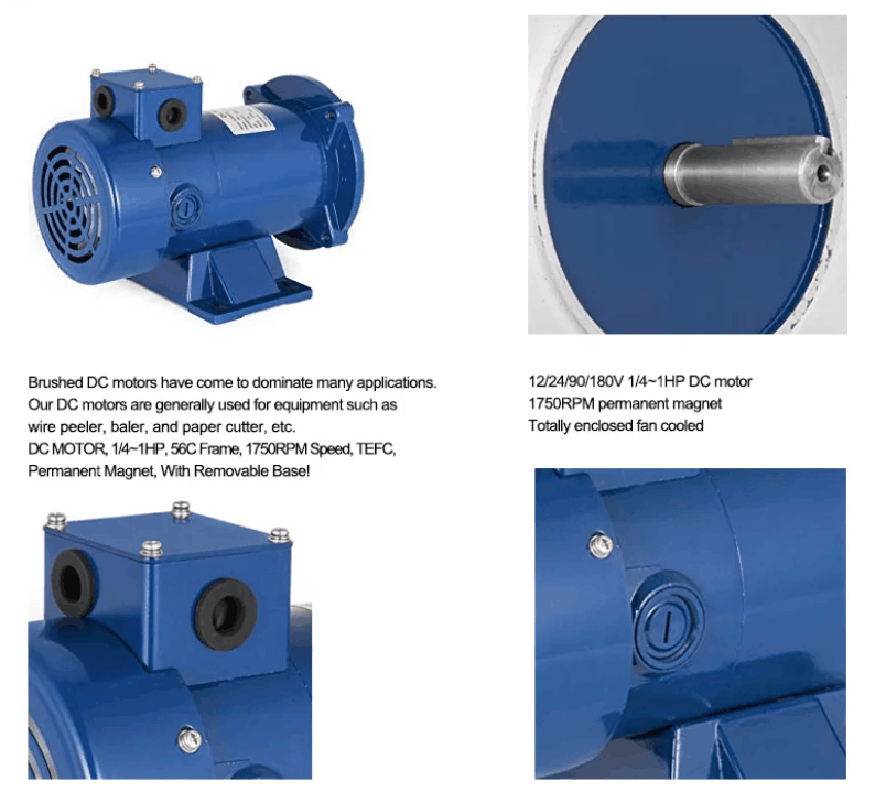 IE2 Efficiency 90V PMDC Motor 1/2Hp 1750RPm Motor 56C TEFC DC Electric Motor