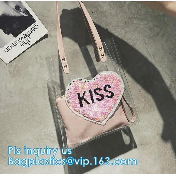 Handle Style PVC Material Shopping Tote Bags, Vinyl PVC Tote Handle Cosmetic Handbag Swimming Bag for Girls, black mesh