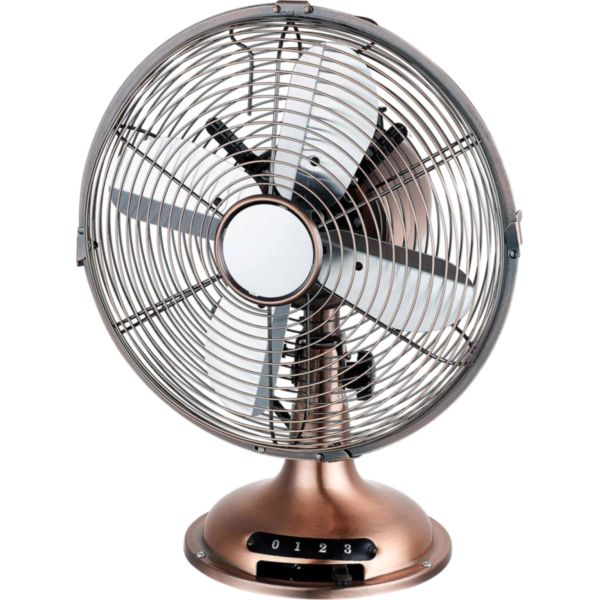 Quality Copper Portable 4 Blade Metal Desk Fan , 12 Inch 3 Speed Retro Oscillating Table Fan wholesale
