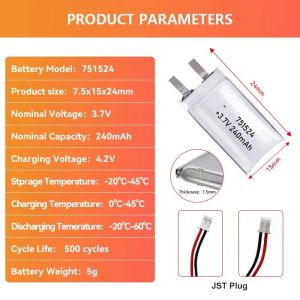 Rechargeable Lipo 10C Lithium Battery Cells 3.7V 240mAh 751525 751524 For Mobile