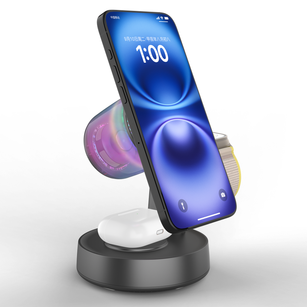 Stylish Qi 2.2 Wireless Charger and Bluetooth 5.2 Speaker Combo Support both