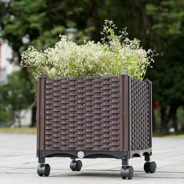 Sun Protection Large Rectangular Plastic Planter On Wheels Antioxidant