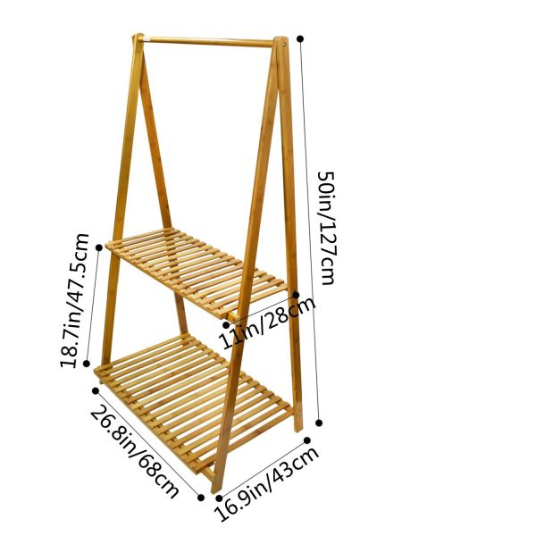 4 Tier Three Tier Bamboo Flower Pot Shelf Indoor Outdoor Foldable Hanging Pot Plant Shelves