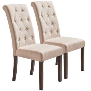 27.56lbs 39.17" H Beigh Fabric Dining Chair Sets Of 2 With Copper Nails