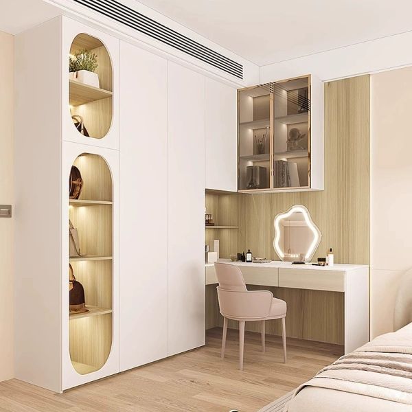 Quality OEM Modern Bedroom Furniture Mirrored Velvet Upholstered Dressing Table Ash Wood wholesale