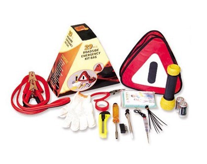 Quality 30 pcs auto emergency kit ,with warning triangle ,booster cable ,pliers ,gloves wholesale
