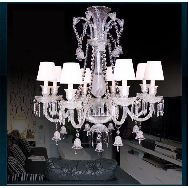 Silver Candle Crystal Chandelier Light With Lampshade (WH-CY-60)
