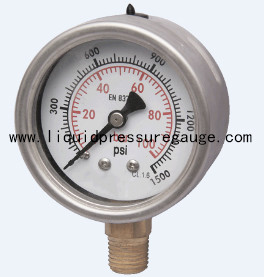 China 63mm Glycerin Pressure Gauge 1500Psi 1/4 NPT Lower Mount Unpolished on sale