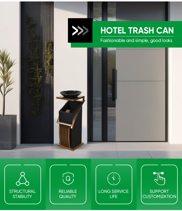 Luxury Commercial Stainless Steel Garbage Bin / Office Hotel Lobby Trash Bin Decorative Metal Trash Cans