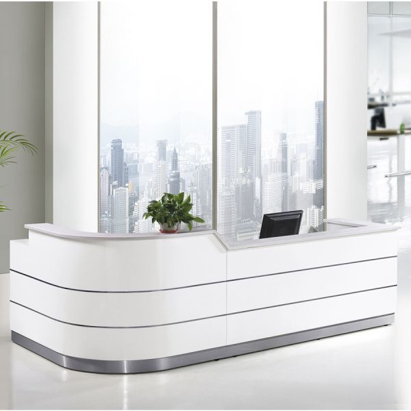 Luxury White Front Desk Counter Reception Desk Modern Solid Surface Office