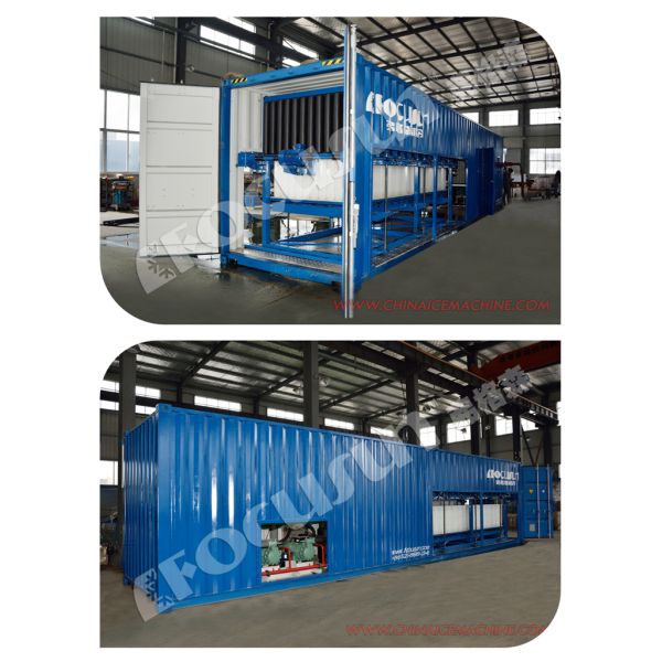 R22 / R404A / R507 Refrigerant 10 Tons Containerized Direct Cooling Block Ice Machine