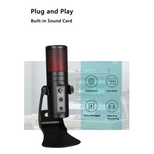 Black USB2.0 Desktop Condenser Microphone With Gain Control
