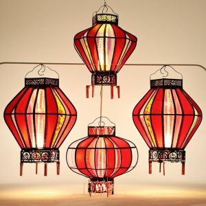 Indoor Colorful Chinese Light Lanterns Vibrant Colors Intricate Patterns For