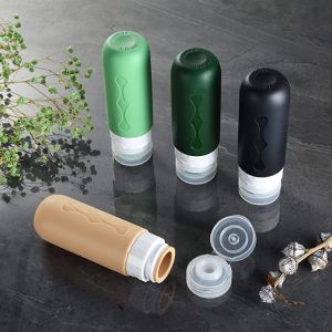 Green Cylinder Toiletry Empty Silicone Travel Bottle Set Refillable 90Ml