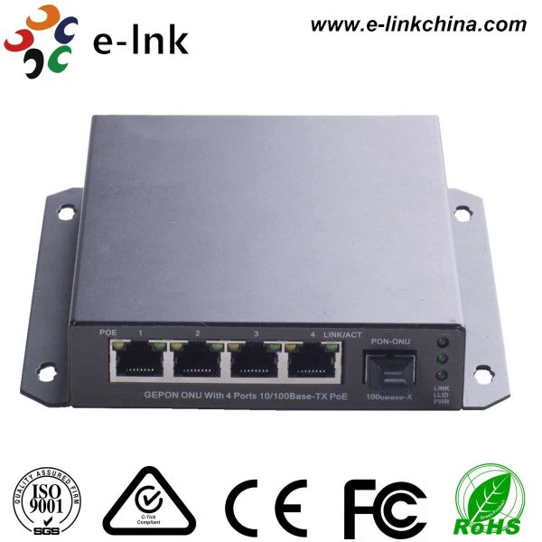 E- Link Industrial POE Fiber Media Converter 4 Port EPON ONU With PoE 1 Uplink