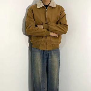 Custom Embroidery logo Zipper up Sherpa Turn-down Collar Heavyweight Jacket for