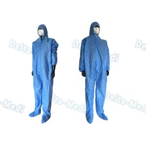 China Safe Disposable Coverall Suit , SMS Disposable Blue Coveralls With Hood / Boots Integral on sale