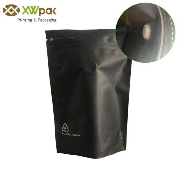 Quality Fully Recyclable 500g Black Stand Up Pouch With Recyclable Zipper And Valve wholesale