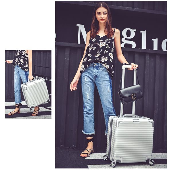 18 inch Multifunctional Trolley Suitcase with Password 17 Business Aluminum Frame for Men and Women