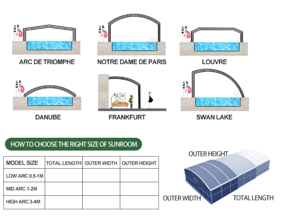 Arc Garden Glass Roof Sunroom Free Standing Prefab 6065 T5 EPDM