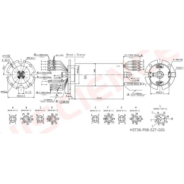Hiscience 1 Passage Rotary Union 0-200RPM 36 Circuits Slip Ring For Sewing Machine Conveyor Systems Surveillance Cameras