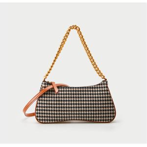 Cheap PU Baguette Shoulder Bag Houndstooth Texture Retro Brown for sale