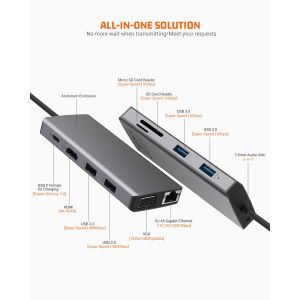 Usb C Rj45 Adapter 12 In 1 Usb C Hub Type-C To PD HDMI USB3.0 USB2.0 USB-C SD TF
