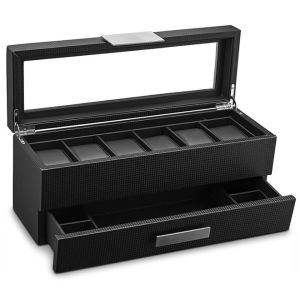 Durable 6 Slot Leather Watch Box With Velvet Lining Custom Logo
