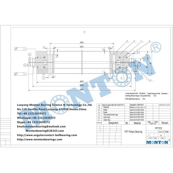 YRT325 yrt series rotary table bearing factory