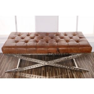 classical old style antique rectangle leather ottoman