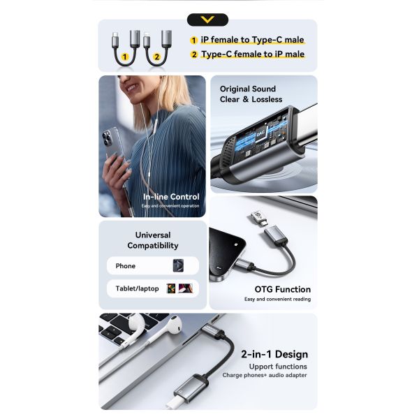 Essager ES-YP27 Usb Type C To Lightning iPhone Audio Converter Charger Adapter Cable