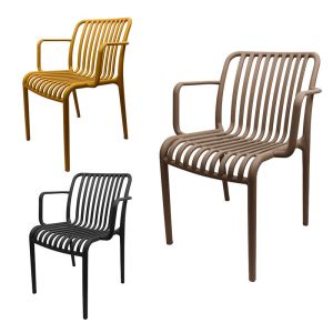 China Retro Plastic Patio Dining Chairs Stackable Bistro Armchair High Back on sale
