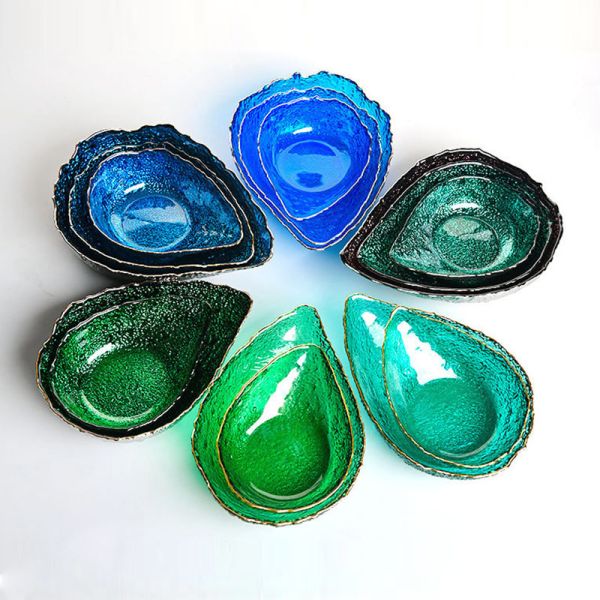 4mm Thick Customized Logo Drip Shaped Glass Salad Bowl