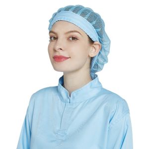 Polyester Cotton Mesh Hat for Food Factory and Workshop Safety in White and Blue