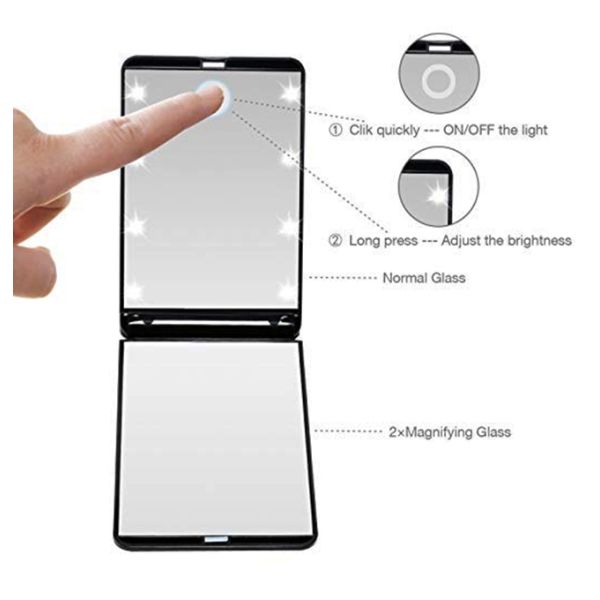 Foldable Travel Pocket CLED Cosmetic Mirror With Lights 12.9 X 8.5 X 1.0cm