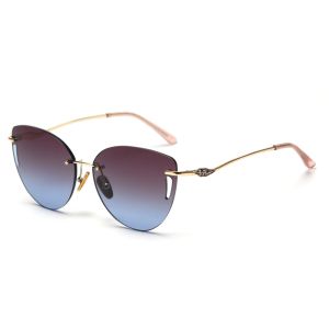 Frameless Trim Hollow Womens Driving Sunglasses Metal Frame Polarized