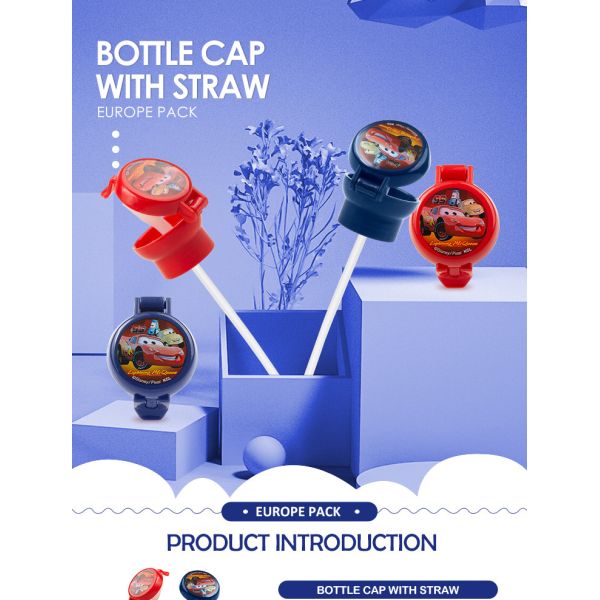 Wholesale Cartoon design child resistance cap plastic water bottle caps with straw
