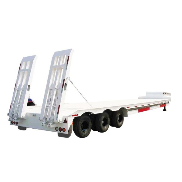 Quality 50/60/80/100/120 tons low bed flatbed trailer with 3 axles and Yahua / JOST landing gear wholesale