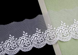China Nylon Mesh Cotton Embroidery Lace Trim With Floral Design Scalloped Edge No Azo on sale