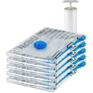 Amazon Basics Vacuum Compression Zipper Storage Bags With Hand Pump, Medium, 5